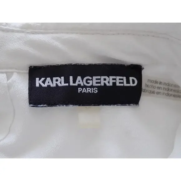 Karl Lagerfeld white lace blouse short sleeve size Large - Picture 8 of 9